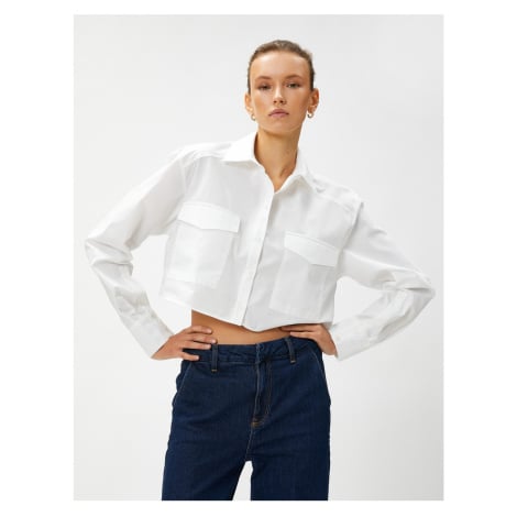 Koton Long Sleeve Cotton Crop Shirt with Pockets
