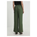 Kalhoty s lněnou směsí Answear Lab zelená barva, široké, high waist