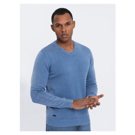 Ombre Clothing Pánský svetr s výstřihem do V v modré barvě V4 SWOS-0108