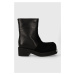 Kožené kotníkové boty MM6 Maison Margiela Ankle Boot dámské, černá barva, na plochém podpatku, S