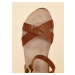 Hnědé dámské kožené vzorované sandálky na klínku OJJU
