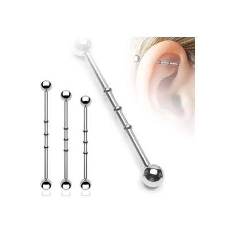 Ocelový piercing do ucha - čínka, vroubkované zářezy, kuličky Šperky eshop