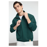 Trendyol Emerald Oversize/Wide Cut Stand Collar Sweatshirt with Labeled Fleece Inside