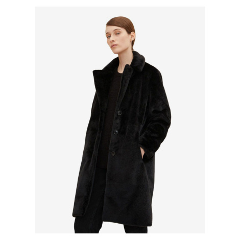 Černý dámský kabát z umělého kožíšku Tom Tailor