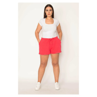 Şans Women's Plus Size Fuchsia Waist Laced Detailed Pocket Shorts