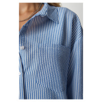 Happiness İstanbul Women's Sky Blue Pinstripe Crop Shirt