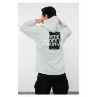 Trendyol Gray Oversize/Wide Cut Hooded Long Sleeve Back Text Printed Sweatshirt