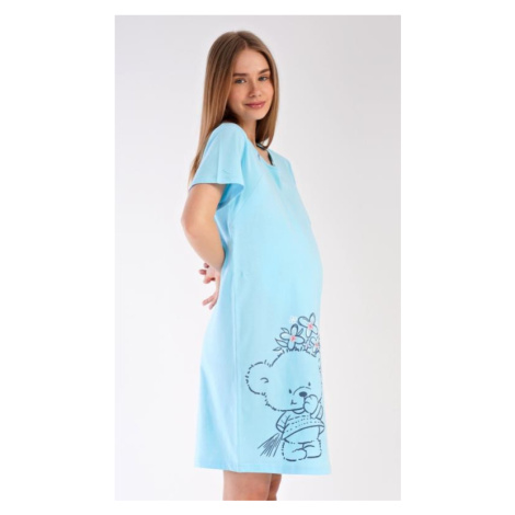 Dámská noční košile mateřská Vienetta Secret Méďa s kytkou | světle modrá