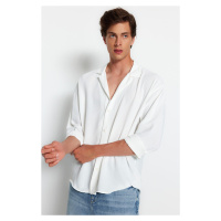 Trendyol White Oversize Fit Wide Collar Summer Linen Look Shirt