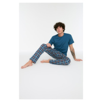 Trendyol Navy Blue Plaid Knitted Pajamas Set