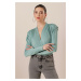 By Saygı Double-breasted Collar Shoulder Pleats Padded Snap Snap Blouse Mint