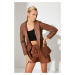 Trendyol Camel Leather Look Blazer Jacket