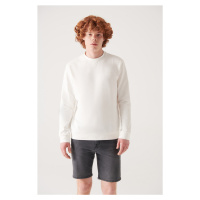 Avva Men's Ecru Crew Neck Cotton 2 Threads Not Raised Stretchy Flexible Comfort Fit Sweatshirt