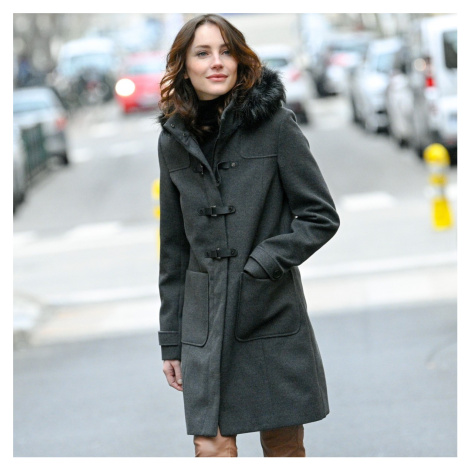 Blancheporte Jednobarevný kabát duffle-coat s kapucí antracitový melír |  Modio.cz