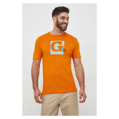 Bavlněné tričko United Colors of Benetton oranžová barva, s potiskem