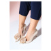 LuviShoes JASON Women's Beige Floral Stiletto Heel Shoes