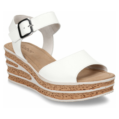 Bílé dámské kožené sandály na klínku