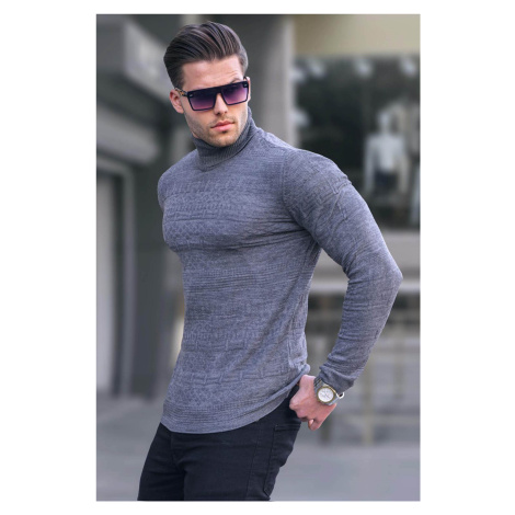 Madmext Anthracite Turtleneck Patterned Sweater 4661