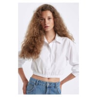 DEFACTO Oversize Fit Shirt Collar Basic Straight Hem Elastic Poplin Long Sleeve Shirt