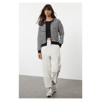 Trendyol Black Hooded Striped Knitted Cardigan