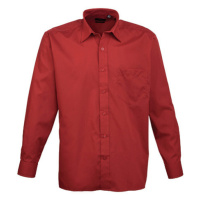 Premier Workwear Pánská košile s dlouhým rukávem PR200 Burgundy -ca. Pantone 216