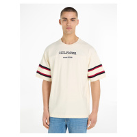 Béžové pánské tričko Tommy Hilfiger Monotype Sleeve Colourblock - Pánské