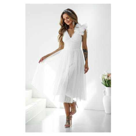 Warsaw Dress Bílé tylové midi šaty
