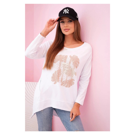 Dámská halenka s kapsami a ozdobným potiskem bílý