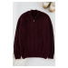 Trendyol Claret Red Unisex Zippered Half Turtleneck Knit Sweater