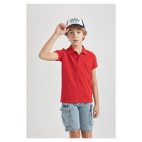 DEFACTO Boy's Red Pique Short Sleeve Polo T-Shirt