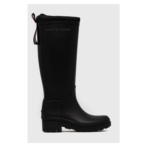 Holínky Tommy Hilfiger Th Overknee Rainboot Monogram dámské, černá barva