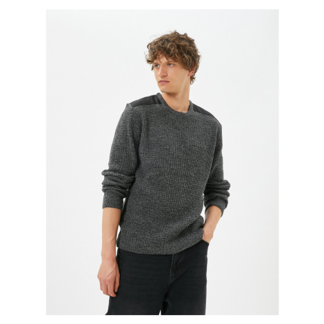 Koton Marbled Sweater Slim Fit Textured Crew Neck Shoulder Detail.