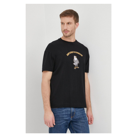 Bavlněné tričko Emporio Armani černá barva, s aplikací
