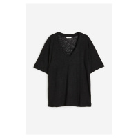 H & M - Tričko z lněného žerzeje's výstřihem do V - černá