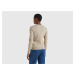 Benetton, Beige Crew Neck Sweater In Pure Merino Wool