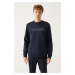 Avva Men's Navy Blue Crew Neck 3 Thread Fleece Printed Regular Fit Sweatshirt