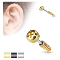 Ocelový piercing do tragu ucha - imitace šroubu, různé barvy - Barva piercing: Zlatá