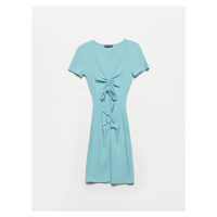 Dilvin 9133 V-Neck Dress with Pleated Front-turquoise