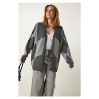 Happiness İstanbul Gray Patterned Thick Cardigan Jacket
