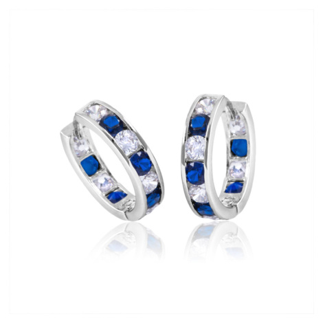 GEMMAX Jewelry Náušnice kroužky z bílého zlata Ø 12,5 mm se safírově modrými a bílými zirkony GL