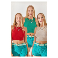 Olalook Red-Stone-Green 3-Pack Crop Corduroy Body