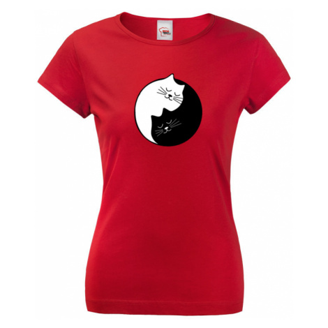 Dámské tričko s potiskem kočičí Jing Jang - stylové triko s kočkami BezvaTriko