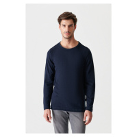 Avva Men's Navy Blue Crew Neck Straight Sweater