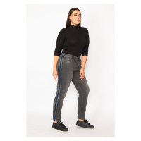 Şans Women's Plus Size Anthracite Glitter Striped 5-Pocket Lycra Jeans