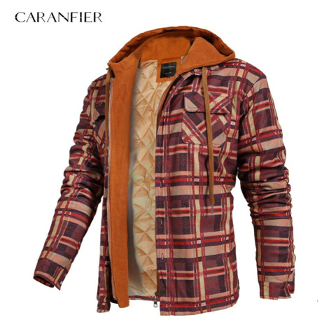 Zimní kostkovaná bunda pro pány s kapucí CARANFLER