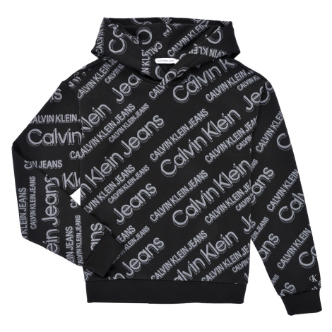 Calvin Klein Jeans SLANTED AOP LOGO RELAXED HOODIE Černá