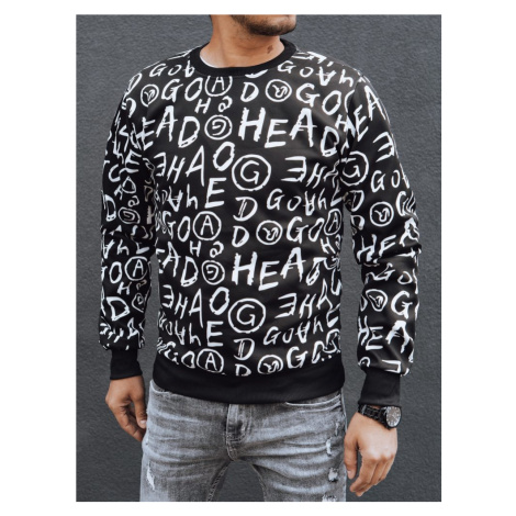 Dstreet Módní černá mikina s potiskem a bez kapuce