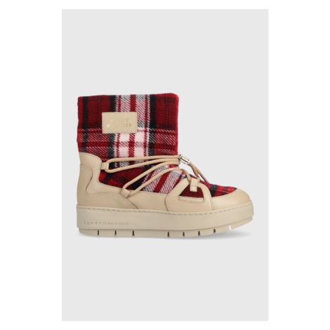 Sněhule Tommy Hilfiger TARTAN SNOWBOOT béžová barva, FW0FW07612