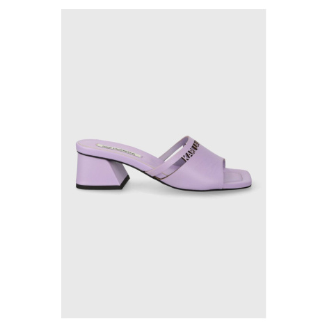 Kožené pantofle Karl Lagerfeld PLAZA dámské, fialová barva, na podpatku, KL32405