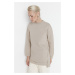 Trendyol Light Mink Slit Detailed Basic Knitted Sweatshirt
